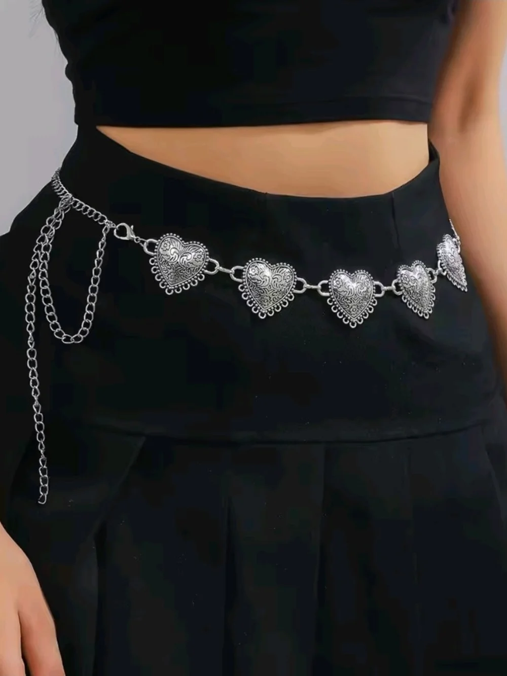 Vintage Silver Heart Chain Waist Belt - Women Accessories